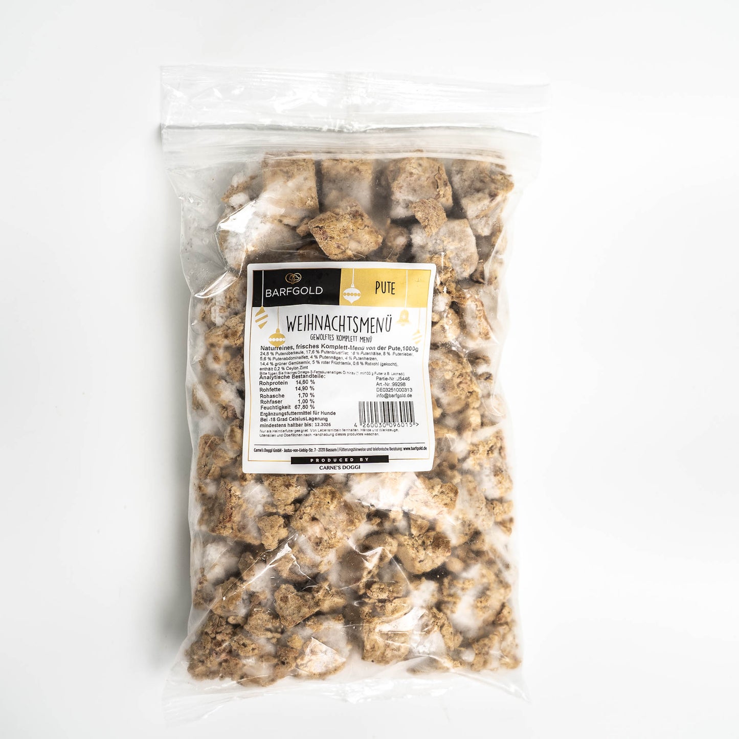 Barfgold - Weihnachtsmenü Pute gewolftes Komplettmenü 1kg