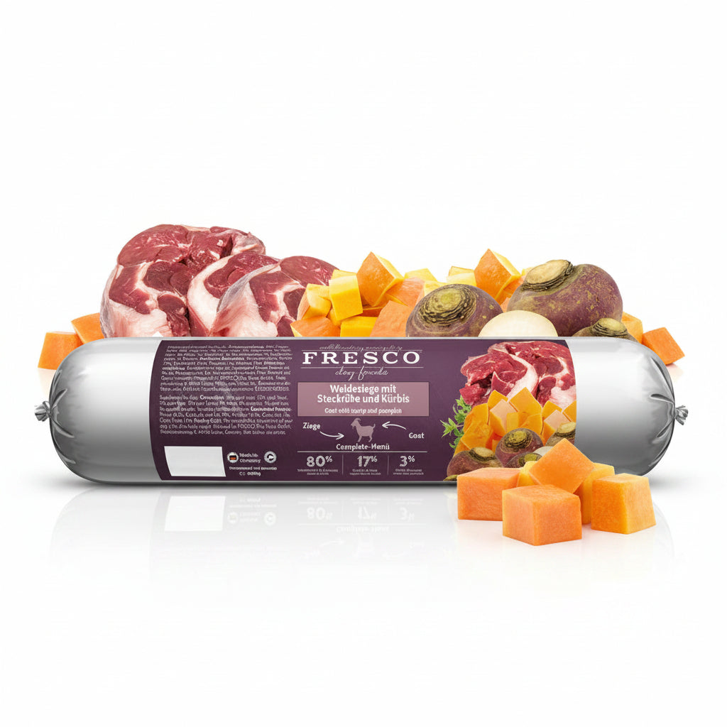 Fresco | BarfWurst Weideziege mit Steckrübe und Kürbis 400g