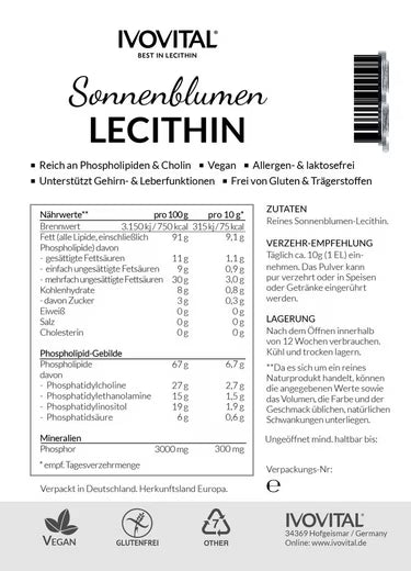 Sonnenblumen Lecithin 300g Pulver