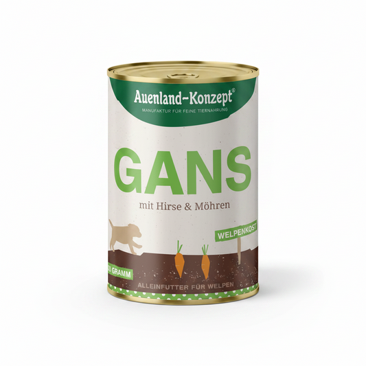 Auenland Welpenkost | Gans mit Hirse & Möhren 400g