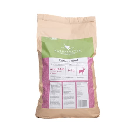 Naturfutter Kalter Hund Hirsch & Reh mit Hirse, Kürbis und Beeren - 14 kg