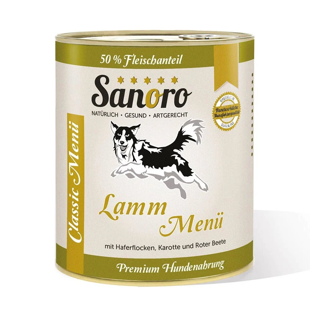 Sanoro | Menü Lamm mit 50 % Fleischanteil, Haferflocken und Karotte