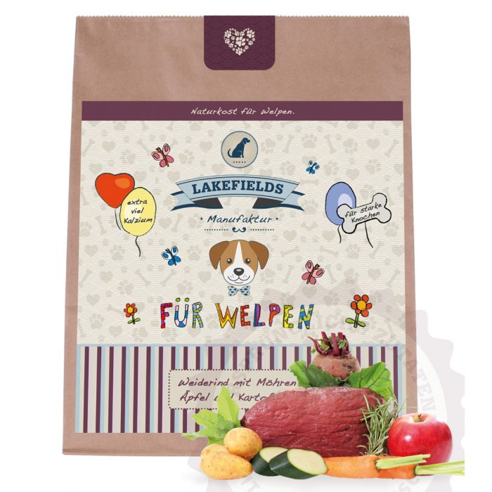 Lakefields Trockenfleisch-Menü Rind für Welpen - 4 x 2,5 kg