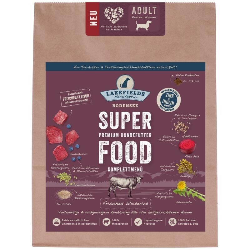Lakefields Superfood - Premium Weiderind Adult kleine Hunde - 1kg