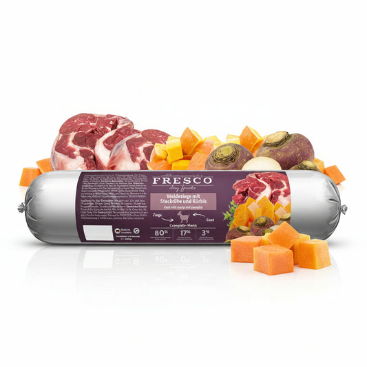 Fresco | BarfWurst Weideziege mit Steckrübe und Kürbis 400g